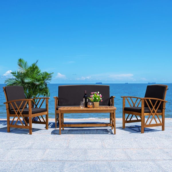 Fontana 4 Piece Outdoor Patio Set - Stylish Acacia Wood, Durable Steel Frame, Ideal for Relaxation