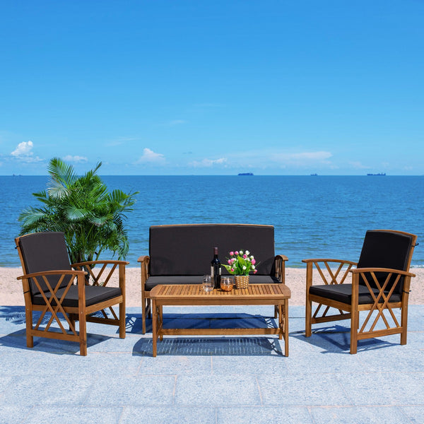 Fontana 4 Piece Outdoor Patio Set - Stylish Acacia Wood, Durable Steel Frame, Ideal for Relaxation