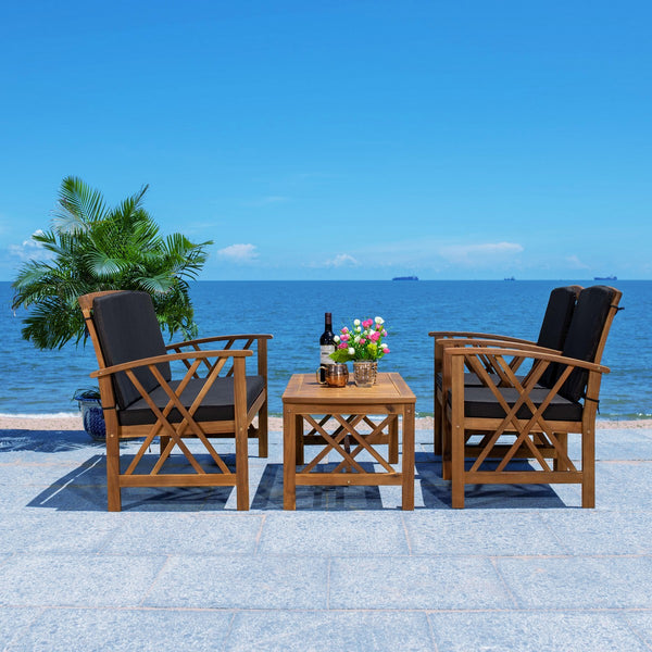 Fontana 4 Piece Outdoor Patio Set - Stylish Acacia Wood, Durable Steel Frame, Ideal for Relaxation