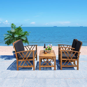 Fontana 4 Piece Outdoor Patio Set - Stylish Acacia Wood, Durable Steel Frame, Ideal for Relaxation