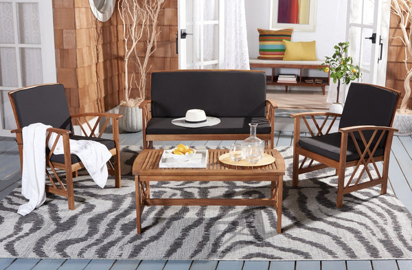 Fontana 4 Piece Outdoor Patio Set - Stylish Acacia Wood, Durable Steel Frame, Ideal for Relaxation