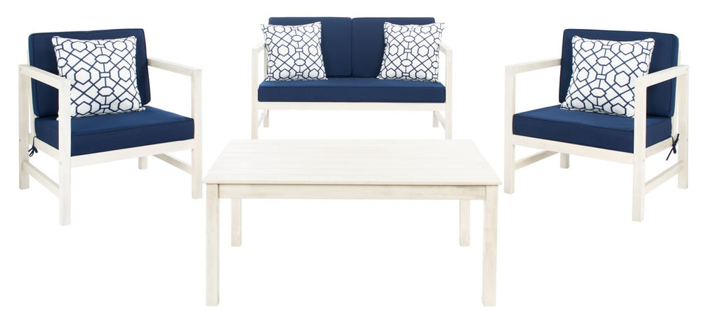 Montez 4 Piece Outdoor Patio Set with Chic Modern Design and Plush Trellis-Patterned Cushions