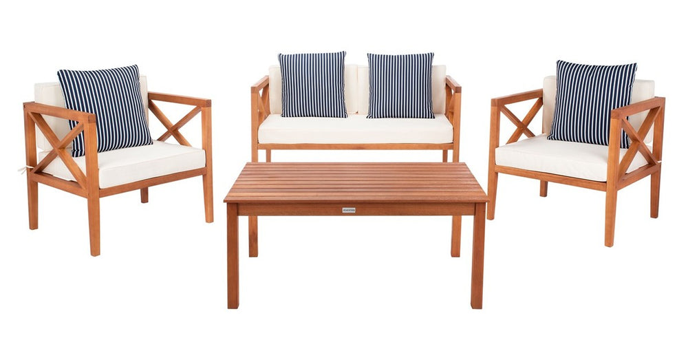 Nunzio Contemporary 4-Piece Outdoor Set with Plush Cushions and Stylish Accent Pillows for Entertaining