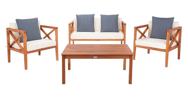 Nunzio Contemporary 4-Piece Outdoor Set with Plush Cushions and Stylish Accent Pillows for Entertaining