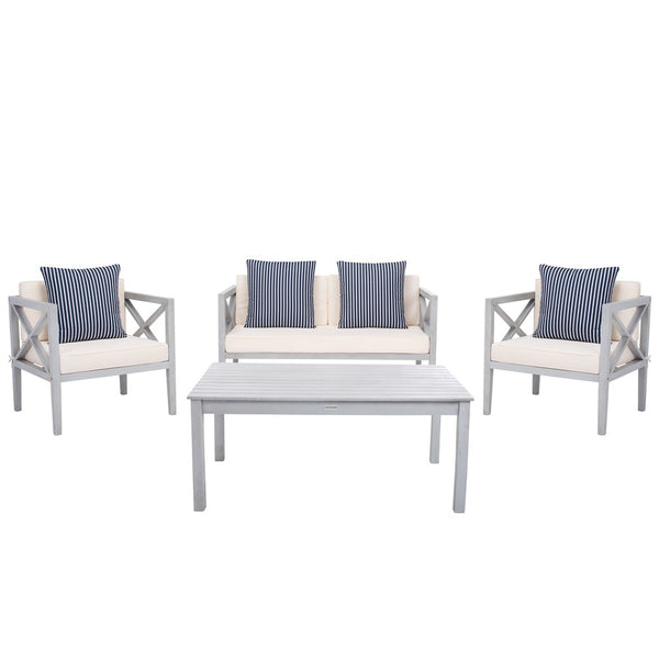 Nunzio Contemporary 4-Piece Outdoor Set with Plush Cushions and Stylish Accent Pillows for Entertaining