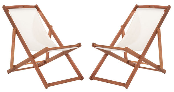 Loren Sling Chair Set of 2 - Luxurious Eucalyptus Wood Lounge Chairs for Stylish Outdoor Relaxation