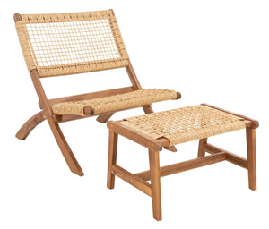 Casella Outdoor Acacia Wood Lounge Set with Chairs, Ottomans, and Stylish End Table for Relaxation