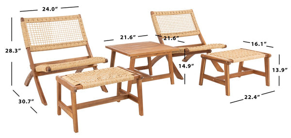 Casella Outdoor Acacia Wood Lounge Set with Chairs, Ottomans, and Stylish End Table for Relaxation