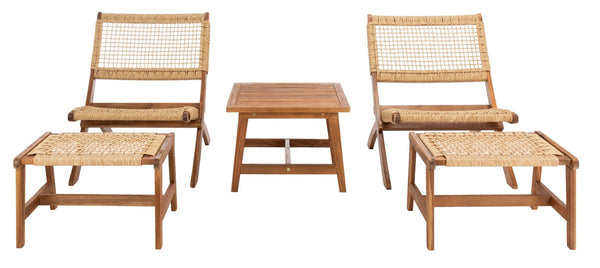 Casella Outdoor Acacia Wood Lounge Set with Chairs, Ottomans, and Stylish End Table for Relaxation