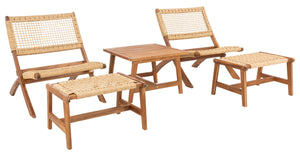 Casella Outdoor Acacia Wood Lounge Set with Chairs, Ottomans, and Stylish End Table for Relaxation