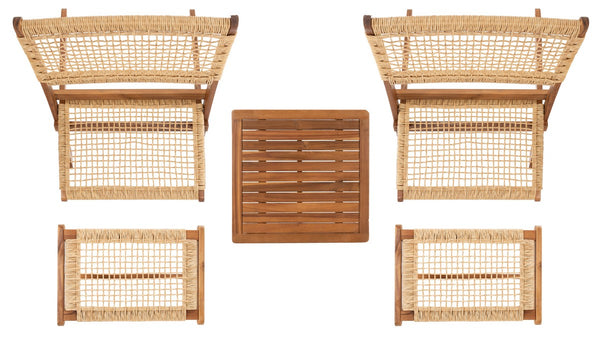 Casella Outdoor Acacia Wood Lounge Set with Chairs, Ottomans, and Stylish End Table for Relaxation