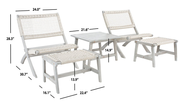 Casella Outdoor Acacia Wood Lounge Set with Chairs, Ottomans, and Stylish End Table for Relaxation
