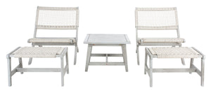 Casella Outdoor Acacia Wood Lounge Set with Chairs, Ottomans, and Stylish End Table for Relaxation