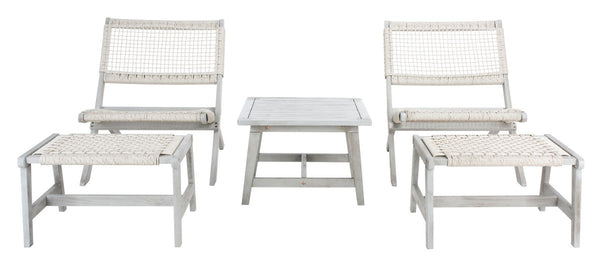 Casella Outdoor Acacia Wood Lounge Set with Chairs, Ottomans, and Stylish End Table for Relaxation