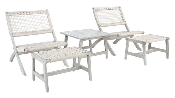 Casella Outdoor Acacia Wood Lounge Set with Chairs, Ottomans, and Stylish End Table for Relaxation