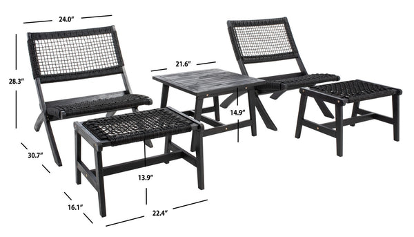 Casella Outdoor Acacia Wood Lounge Set with Chairs, Ottomans, and Stylish End Table for Relaxation