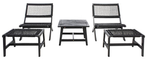 Casella Outdoor Acacia Wood Lounge Set with Chairs, Ottomans, and Stylish End Table for Relaxation