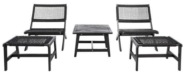 Casella Outdoor Acacia Wood Lounge Set with Chairs, Ottomans, and Stylish End Table for Relaxation