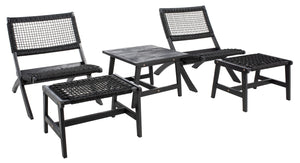Casella Outdoor Acacia Wood Lounge Set with Chairs, Ottomans, and Stylish End Table for Relaxation