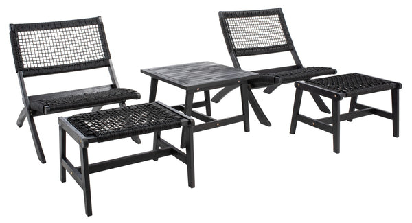 Casella Outdoor Acacia Wood Lounge Set with Chairs, Ottomans, and Stylish End Table for Relaxation