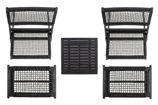 Casella Outdoor Acacia Wood Lounge Set with Chairs, Ottomans, and Stylish End Table for Relaxation