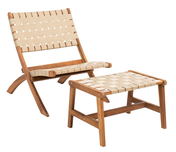 Darryl Set - Elegant Acacia Wood Lounge Chairs with Ottoman and Table for Ultimate Outdoor Relaxation