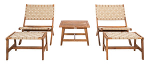 Darryl Set - Elegant Acacia Wood Lounge Chairs with Ottoman and Table for Ultimate Outdoor Relaxation