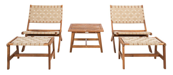 Darryl Set - Elegant Acacia Wood Lounge Chairs with Ottoman and Table for Ultimate Outdoor Relaxation