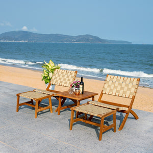 Darryl Set - Elegant Acacia Wood Lounge Chairs with Ottoman and Table for Ultimate Outdoor Relaxation