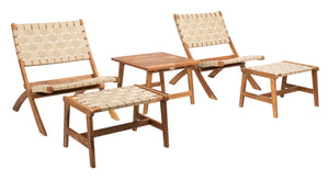 Darryl Set - Elegant Acacia Wood Lounge Chairs with Ottoman and Table for Ultimate Outdoor Relaxation