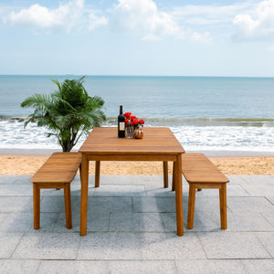 Europa Dining Set - Elegant Outdoor Acacia Table & Benches with Umbrella Hole for Backyard Fun