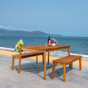 Europa Dining Set - Elegant Outdoor Acacia Table & Benches with Umbrella Hole for Backyard Fun