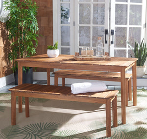 Europa Dining Set - Elegant Outdoor Acacia Table & Benches with Umbrella Hole for Backyard Fun