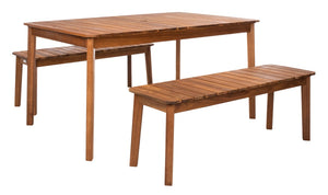 Europa Dining Set - Elegant Outdoor Acacia Table & Benches with Umbrella Hole for Backyard Fun