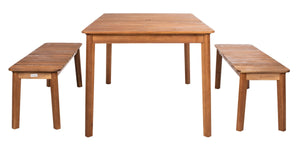 Europa Dining Set - Elegant Outdoor Acacia Table & Benches with Umbrella Hole for Backyard Fun