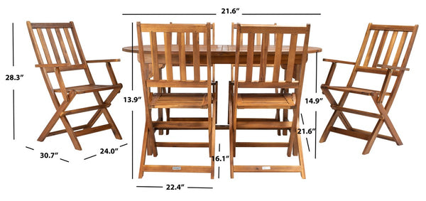 Hikaru Dining Set – Rustic Acacia Wood Outdoor Dining Ensemble with Umbrella Opening for Comfort
