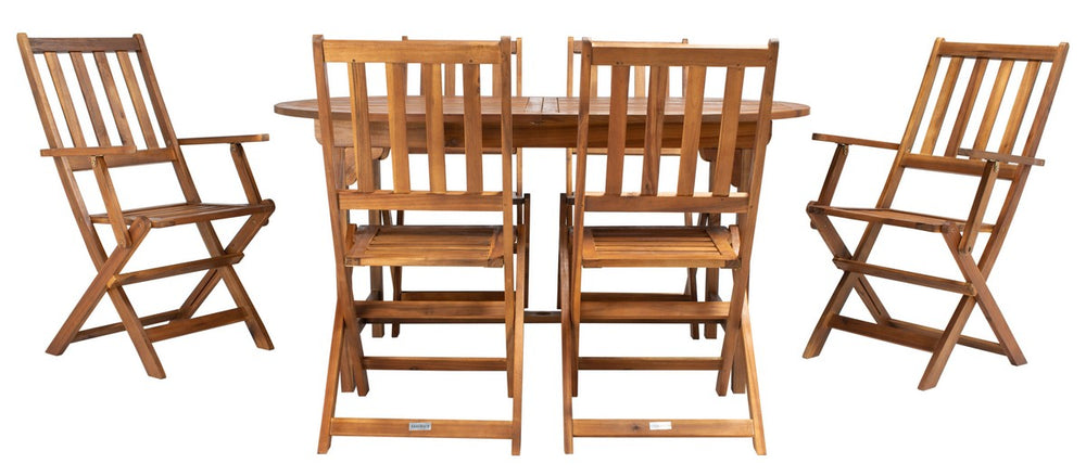 Hikaru Dining Set – Rustic Acacia Wood Outdoor Dining Ensemble with Umbrella Opening for Comfort