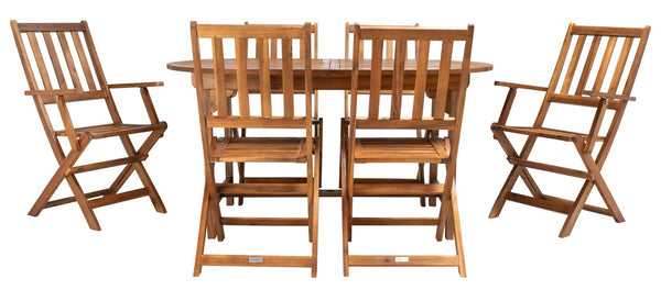 Hikaru Dining Set – Rustic Acacia Wood Outdoor Dining Ensemble with Umbrella Opening for Comfort