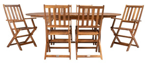 Hikaru Dining Set – Rustic Acacia Wood Outdoor Dining Ensemble with Umbrella Opening for Comfort