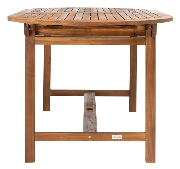 Hikaru Dining Set – Rustic Acacia Wood Outdoor Dining Ensemble with Umbrella Opening for Comfort