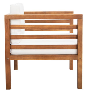 Kinnell Outdoor Armchair - Stylish Wood Frame with Plush Beige Cushions for Ultimate Comfort