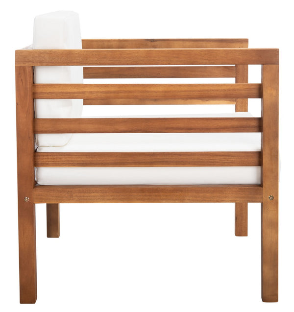 Kinnell Outdoor Armchair - Stylish Wood Frame with Plush Beige Cushions for Ultimate Comfort