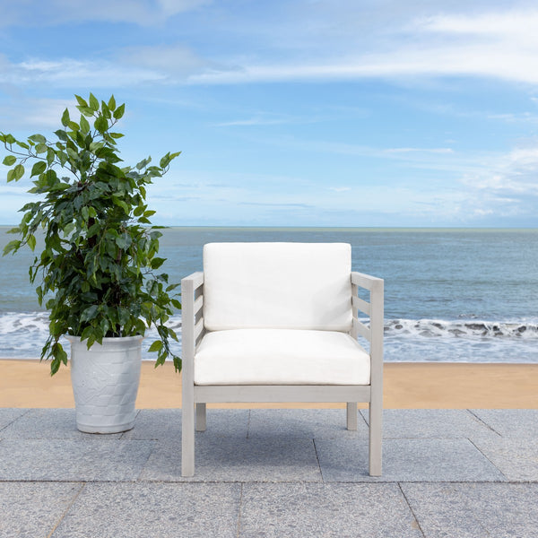 Safavieh Kinnell Outdoor Armchair Grey Wood/Beige Cushion Wood / Polyester PAT7301B