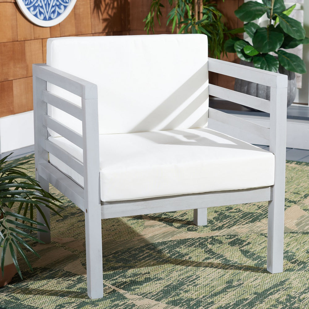Safavieh Kinnell Outdoor Armchair Grey Wood/Beige Cushion Wood / Polyester PAT7301B