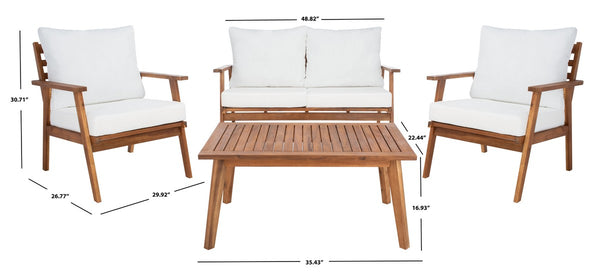 Castalia 4 Piece Outdoor Living Set: Plush Beige Cushions & Natural Finish for Stylish Entertaining