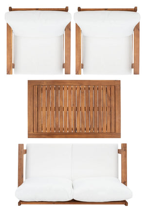 Castalia 4 Piece Outdoor Living Set: Plush Beige Cushions & Natural Finish for Stylish Entertaining