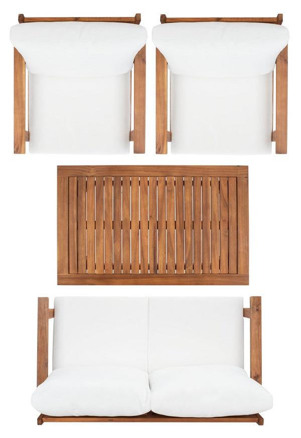 Castalia 4 Piece Outdoor Living Set: Plush Beige Cushions & Natural Finish for Stylish Entertaining