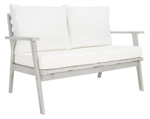 Safavieh Castalia 4Pc Outdoor Living Set Grey Wood/Beige Cushion Wood / Polyester PAT7305B-2BX