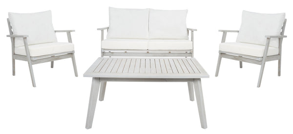 Safavieh Castalia 4Pc Outdoor Living Set Grey Wood/Beige Cushion Wood / Polyester PAT7305B-2BX