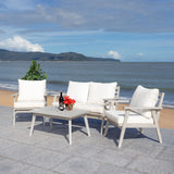 Safavieh Castalia 4Pc Outdoor Living Set Grey Wood/Beige Cushion Wood / Polyester PAT7305B-2BX